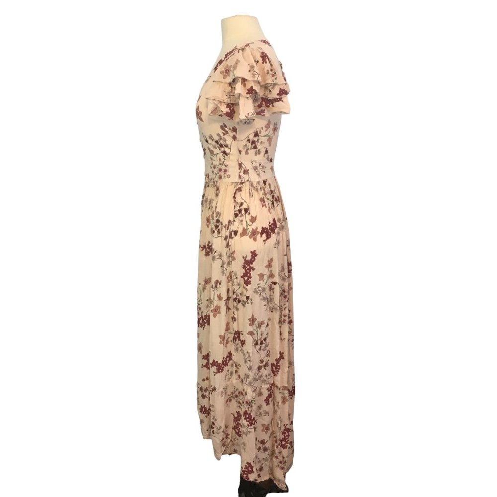 Patrons of Peace Cream Floral A-Line Maxi Dress, Ruffle Sleeve, 36 Bust 26 Waist - Picture 6 of 10